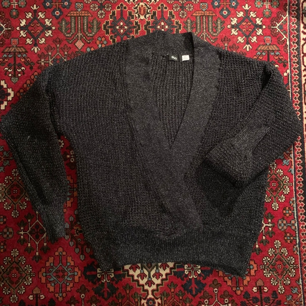 BDG Thick Knit Black and Silver Cross Sweater